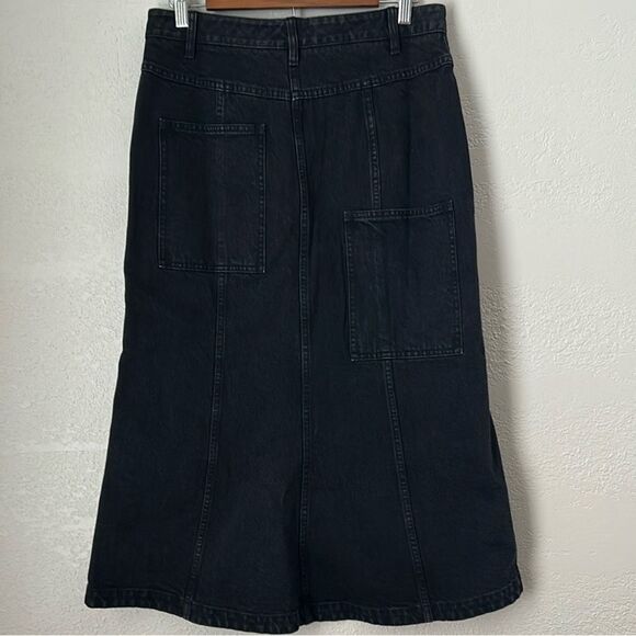 Tibi Size 29 Black Low Rise Denim Jean Midi Skirt with Front Slit - Picture 4 of 10